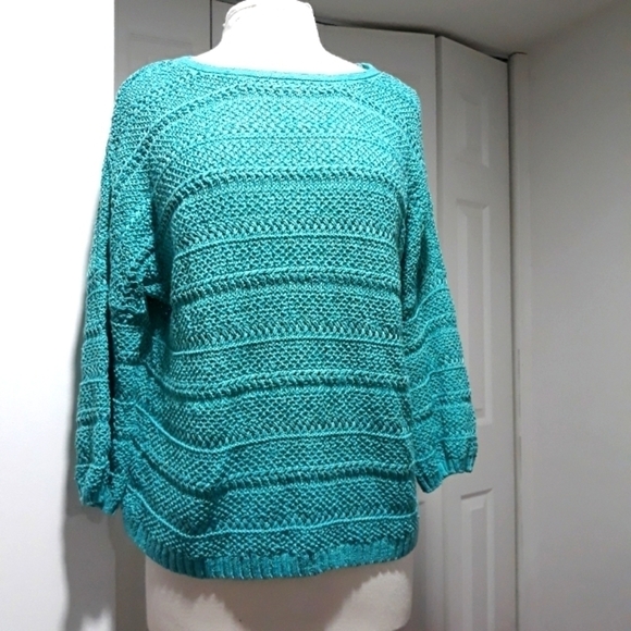Chico's Tops - Chico's  3/4 sleeve cotton knit Sparkle turquoise top size 1 / M